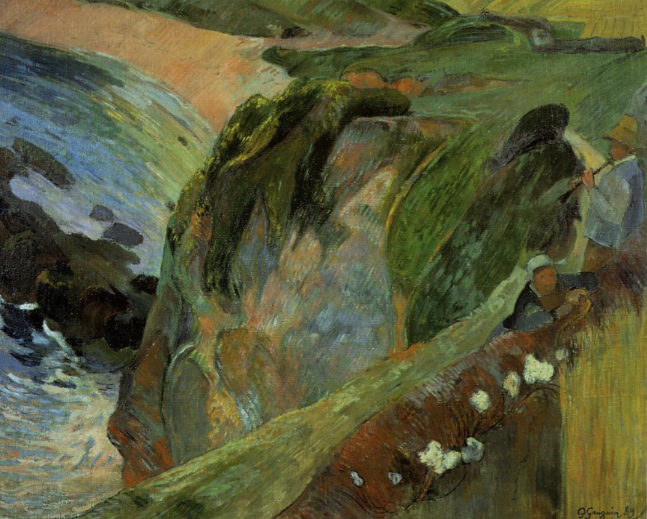 Flutist on the Cliffs - Paul Gauguin Painting